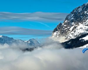 Preview wallpaper mountains, height, glider pilot, sky, clouds, azure, parachute