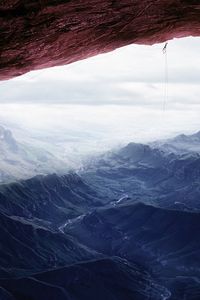 Preview wallpaper mountains, height, look, climber, rope, extreme, ridge