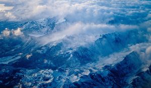 Preview wallpaper mountains, height, tops, snow, clouds, relief
