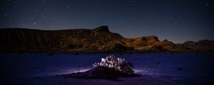 Preview wallpaper mountains, hill, bush, backlight, night, starry sky