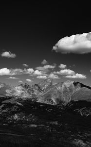 Preview wallpaper mountains, hill, clouds, field, bw