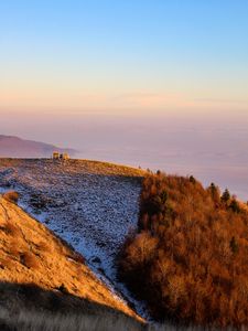 Preview wallpaper mountains, hill, fog, peak, height