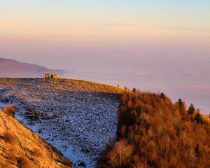 Preview wallpaper mountains, hill, fog, peak, height