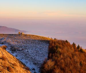 Preview wallpaper mountains, hill, fog, peak, height