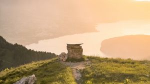 Preview wallpaper mountains, hill, river, landscape, sunlight