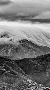 Preview wallpaper mountains, hills, clouds, relief, bw