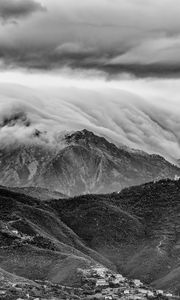 Preview wallpaper mountains, hills, clouds, relief, bw