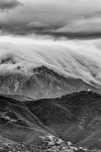 Preview wallpaper mountains, hills, clouds, relief, bw