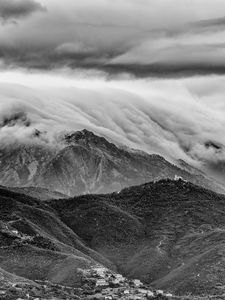 Preview wallpaper mountains, hills, clouds, relief, bw