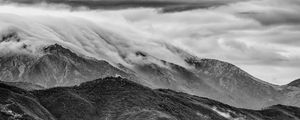 Preview wallpaper mountains, hills, clouds, relief, bw