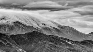 Preview wallpaper mountains, hills, clouds, relief, bw