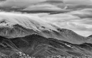 Preview wallpaper mountains, hills, clouds, relief, bw