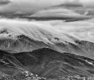 Preview wallpaper mountains, hills, clouds, relief, bw