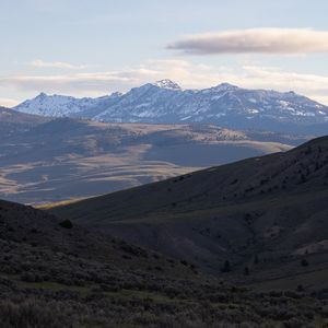 Preview wallpaper mountains, hills, clouds, shadow, view, nature