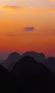 Preview wallpaper mountains, hills, distance, sunset, sky