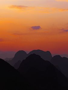 Preview wallpaper mountains, hills, distance, sunset, sky