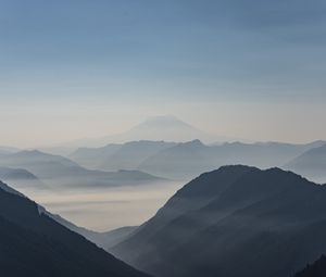 Preview wallpaper mountains, hills, fog, dark