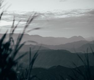 Preview wallpaper mountains, hills, fog, grass, landscape