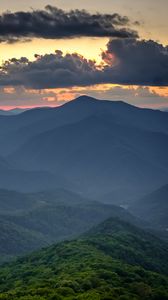 Preview wallpaper mountains, hills, forest, trees, fog, clouds, nature