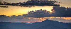 Preview wallpaper mountains, hills, forest, trees, fog, clouds, nature