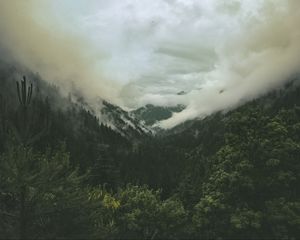 Preview wallpaper mountains, hills, forest, clouds, landscape, nature