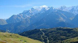 Preview wallpaper mountains, hills, forest, trees, road, landscape