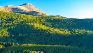 Preview wallpaper mountains, hills, forest, trees, houses, landscape, aerial view