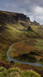 Preview wallpaper mountains, hills, grass, valley, road