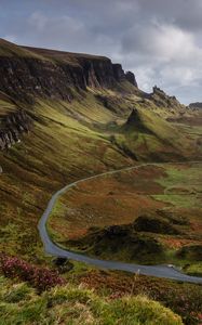 Preview wallpaper mountains, hills, grass, valley, road