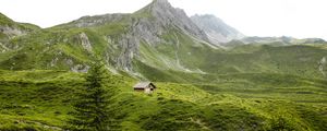 Preview wallpaper mountains, hills, house, nature, greenery