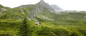 Preview wallpaper mountains, hills, house, nature, greenery