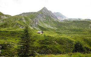 Preview wallpaper mountains, hills, house, nature, greenery