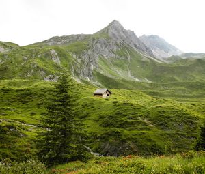 Preview wallpaper mountains, hills, house, nature, greenery