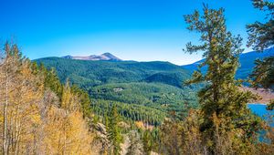 Preview wallpaper mountains, hills, relief, trees, landscape, aerial view