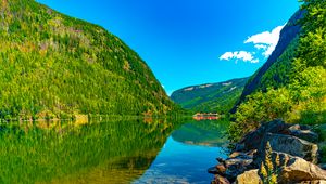 Preview wallpaper mountains, hills, river, bottom, stones, nature