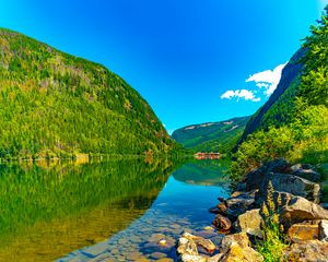 Preview wallpaper mountains, hills, river, bottom, stones, nature