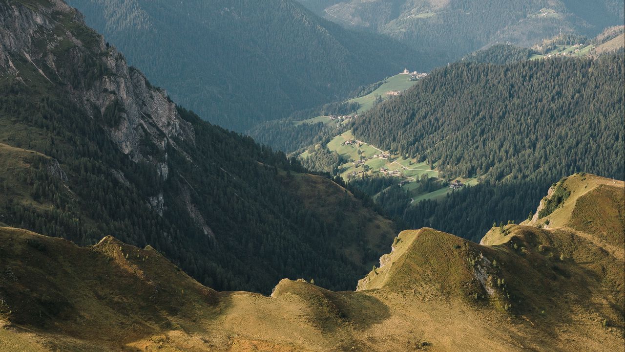 Wallpaper mountains, hills, road, trees, landscape, nature