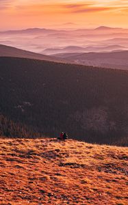 Preview wallpaper mountains, hills, silhouettes, forest, fog, dusk