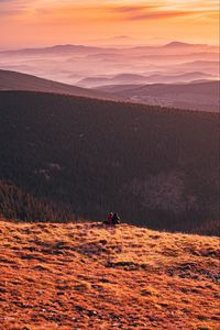Preview wallpaper mountains, hills, silhouettes, forest, fog, dusk