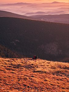 Preview wallpaper mountains, hills, silhouettes, forest, fog, dusk