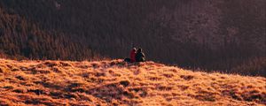 Preview wallpaper mountains, hills, silhouettes, forest, fog, dusk