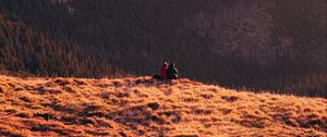 Preview wallpaper mountains, hills, silhouettes, forest, fog, dusk