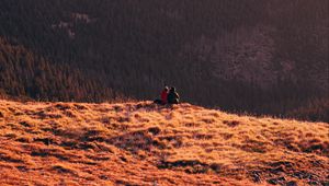 Preview wallpaper mountains, hills, silhouettes, forest, fog, dusk