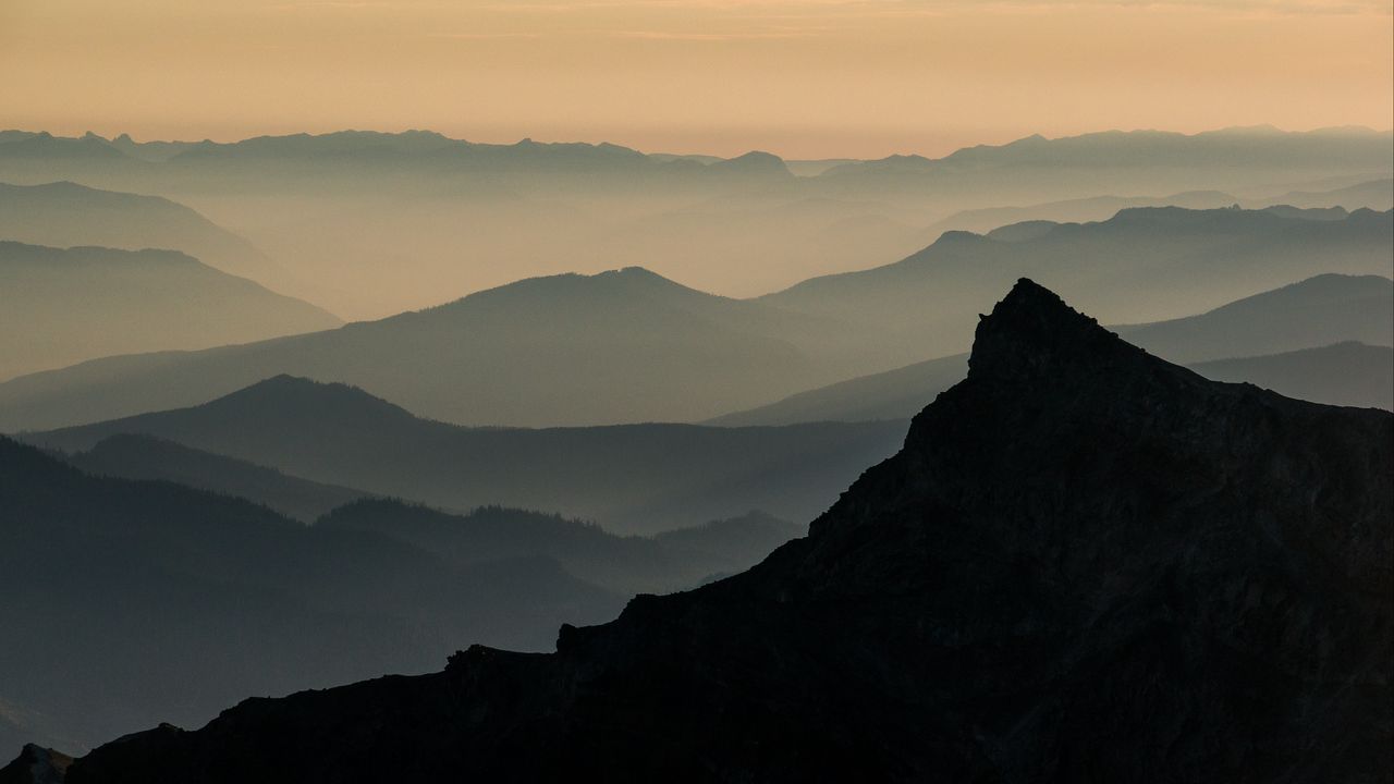 Wallpaper mountains, hills, silhouettes, fog, dark