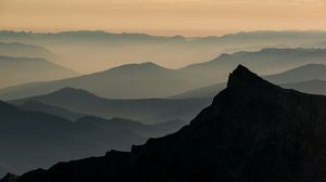 Preview wallpaper mountains, hills, silhouettes, fog, dark