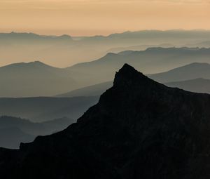 Preview wallpaper mountains, hills, silhouettes, fog, dark