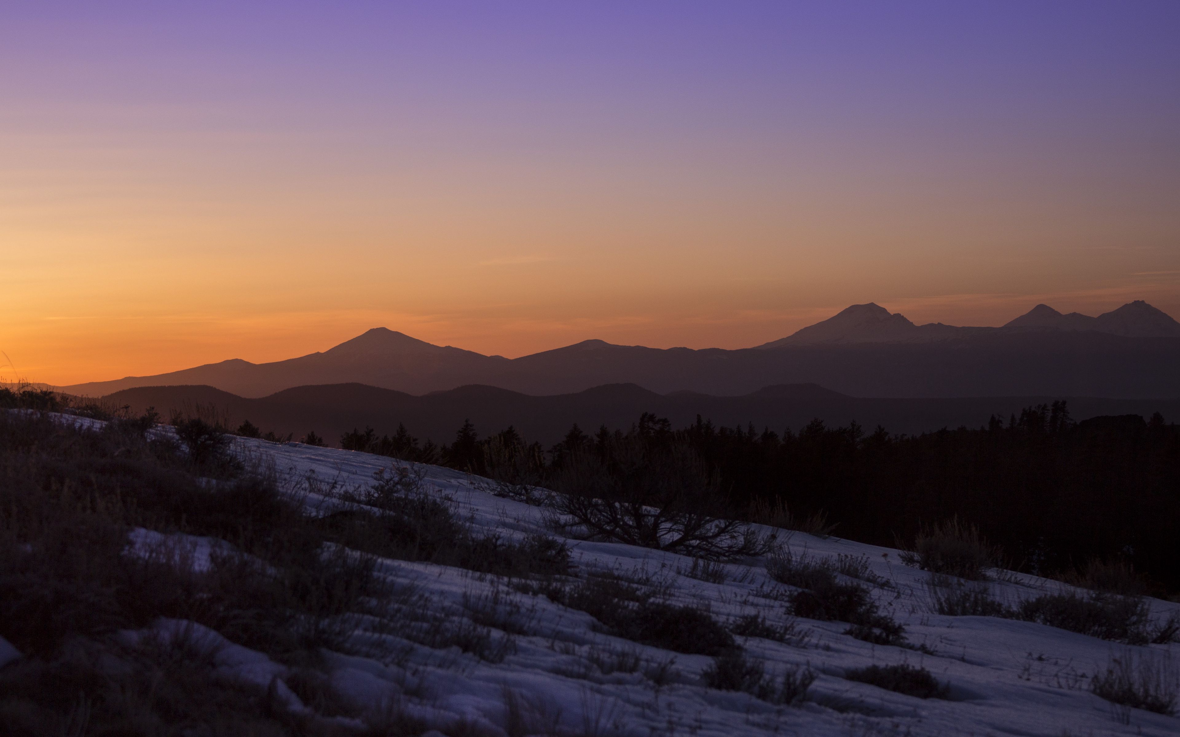 Download Wallpaper 3840x2400 Mountains Hills Slope Snow Sunset 4k