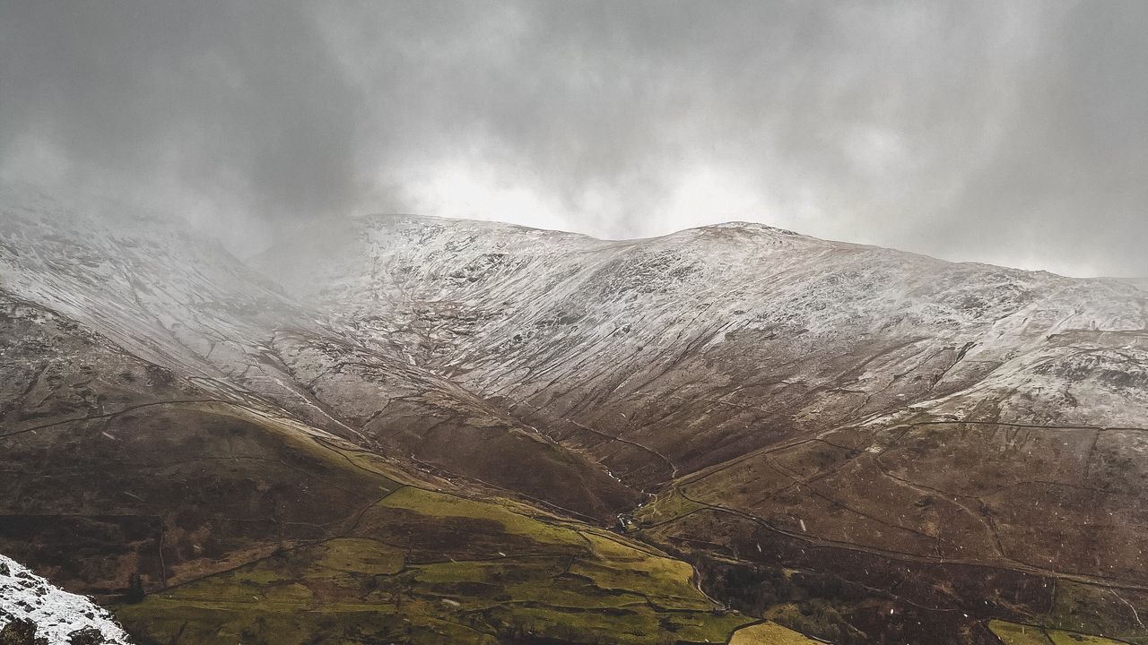 Wallpaper mountains, hills, snow, clouds, landscape
