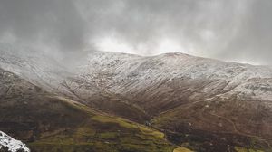 Preview wallpaper mountains, hills, snow, clouds, landscape