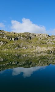 Preview wallpaper mountains, hills, stones, reflection, lake, landscape